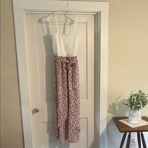 White and Red floral Two-Tone dress with high low hem line